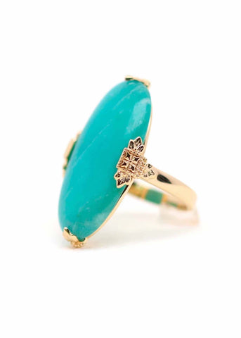 Bague pierre ovale Joséphine plaqué or Amazonite