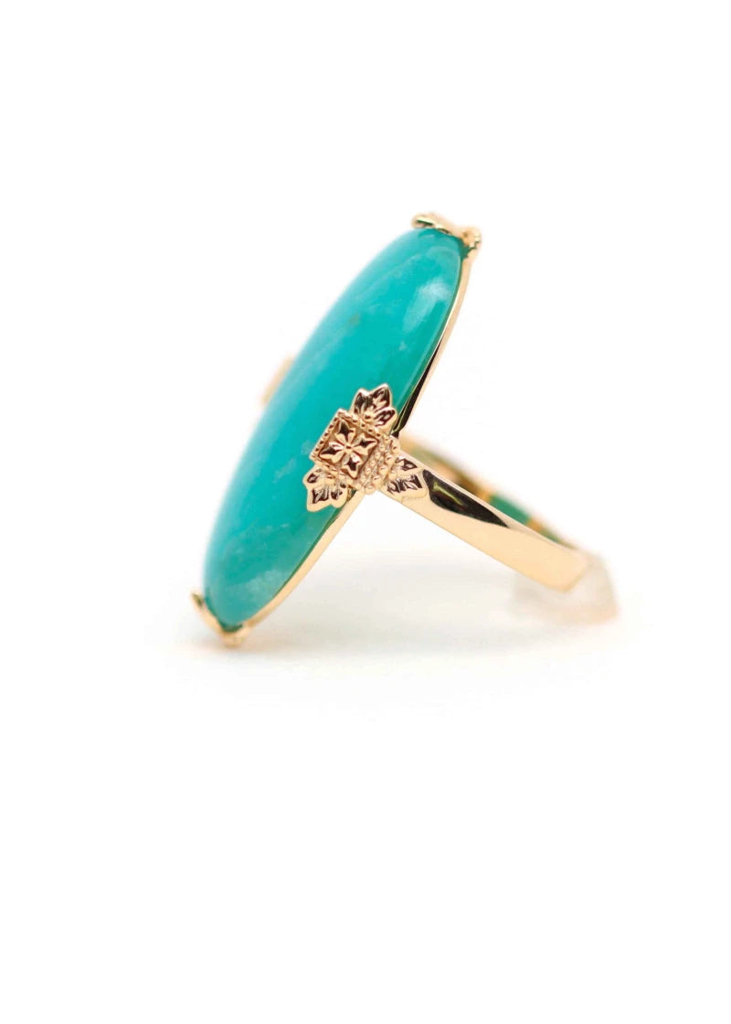 Bague pierre ovale Joséphine plaqué or Amazonite