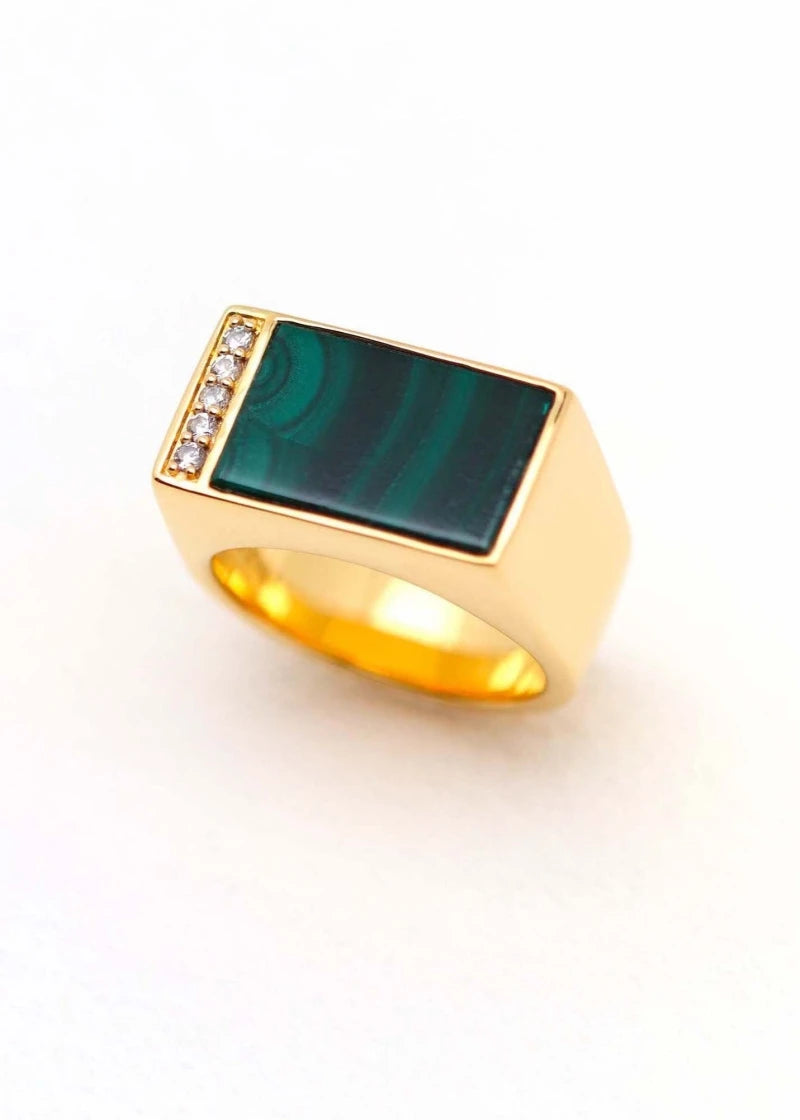 Chevalière femme Augustine plaqué or Malachite