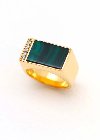 Chevalière femme Augustine plaqué or Malachite