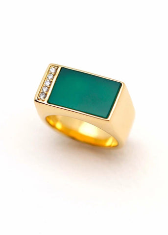 Chevalière femme Augustine plaqué or Onyx vert