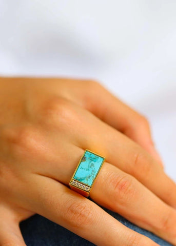 Chevalière femme Augustine plaqué or Turquoise