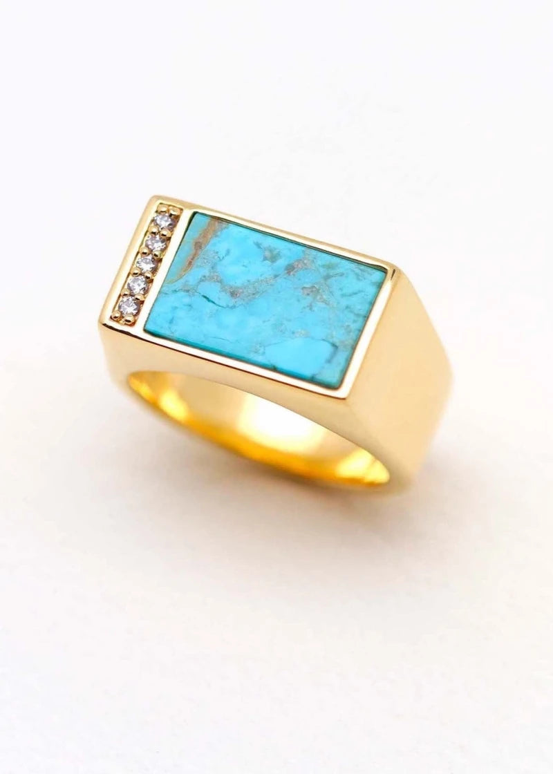 Chevalière femme Augustine plaqué or Turquoise