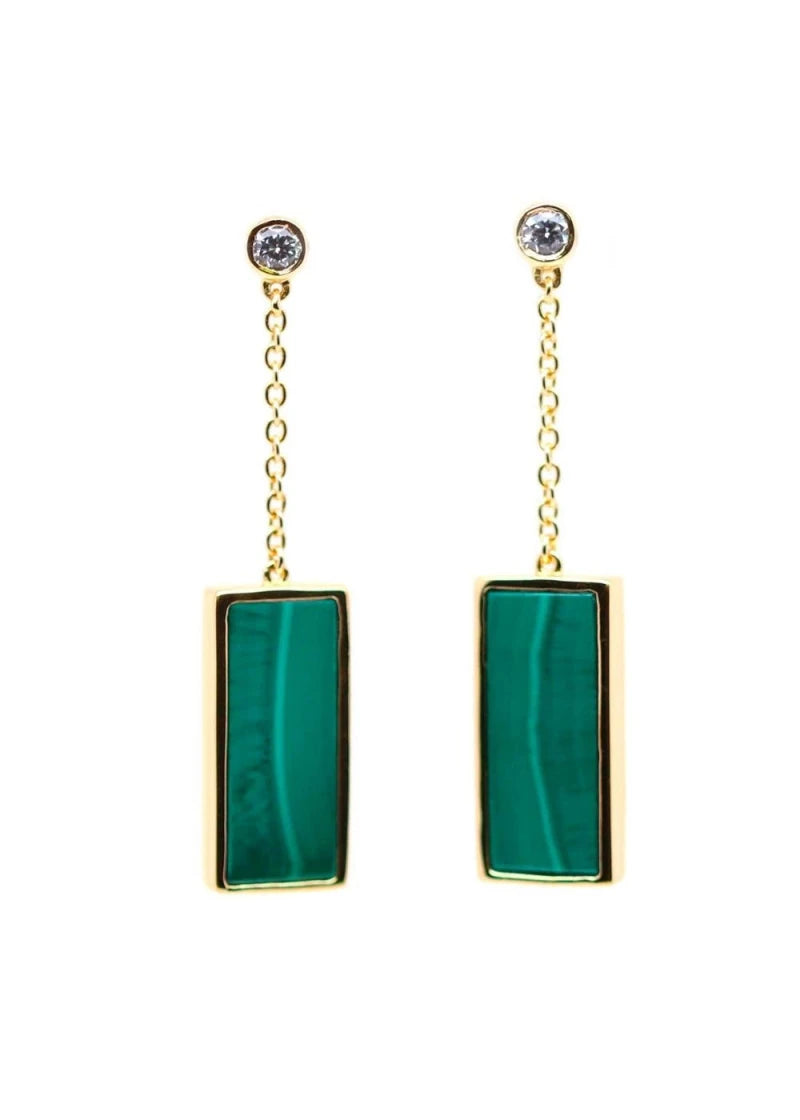 Boucles d'oreilles pendantes Augustine plaqué or Malachite