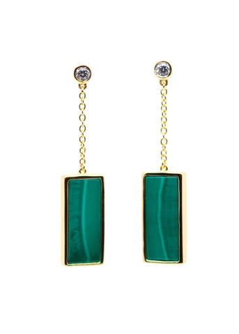Boucles d'oreilles pendantes Augustine plaqué or Malachite