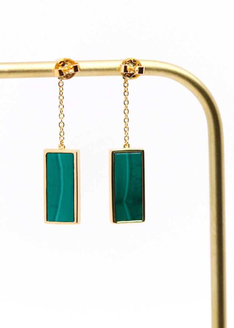 Boucles d'oreilles pendantes Augustine plaqué or Malachite