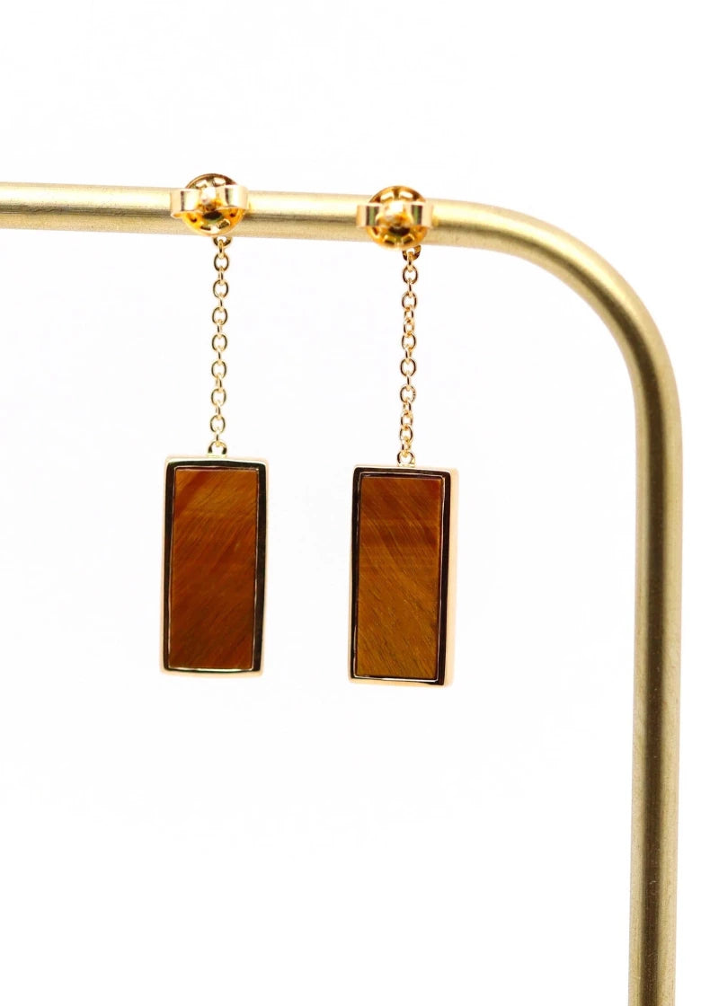 Boucles d'oreilles pendantes Augustine plaqué or Oeil de tigre
