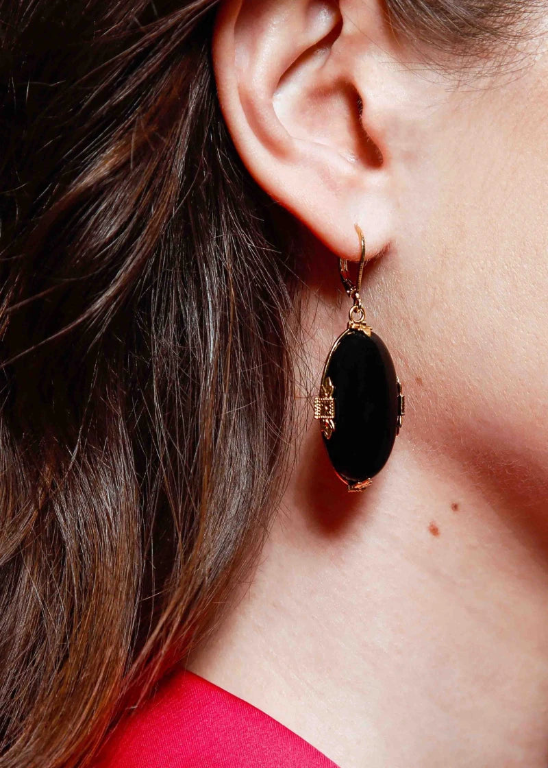 Boucles d'oreilles dormeuses Joséphine plaqué or Onyx noir