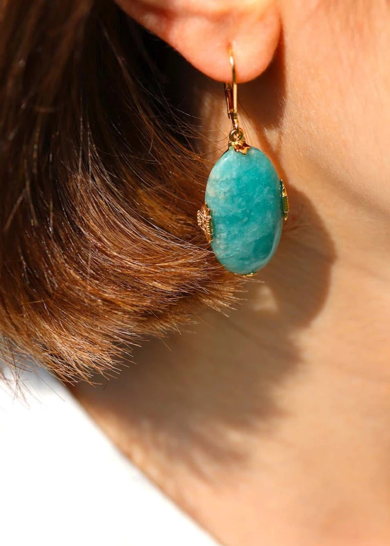 Boucles d'oreilles dormeuses Joséphine plaqué or Amazonite