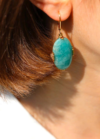 Boucles d'oreilles dormeuses Joséphine plaqué or Amazonite