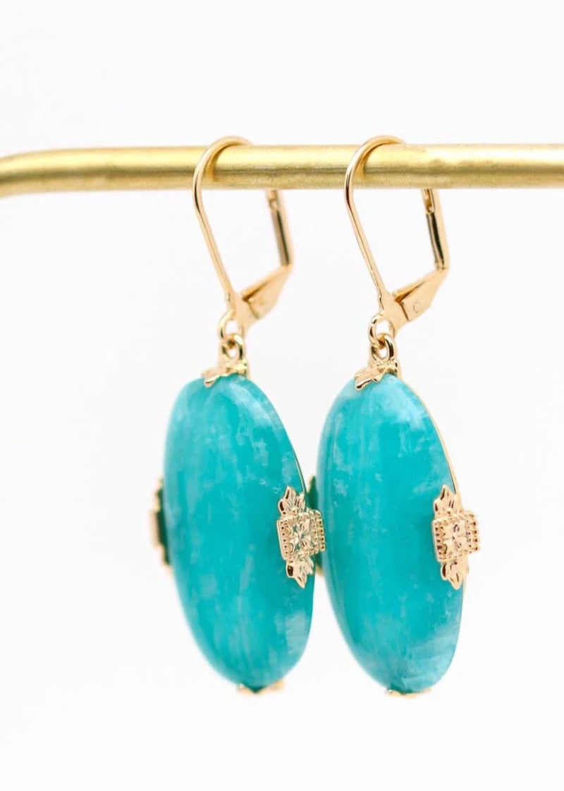 Boucles d'oreilles dormeuses Joséphine plaqué or Amazonite