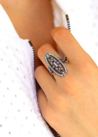 Bague marquise Art Deco Hortense Argent