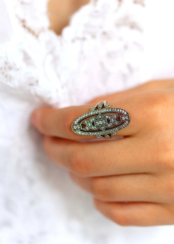Bague marquise Art Deco Hortense Argent