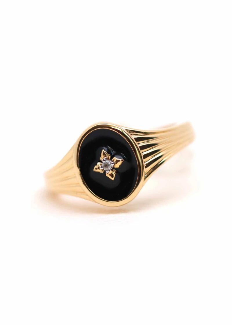 Chevalière femme Honorine plaqué or noire