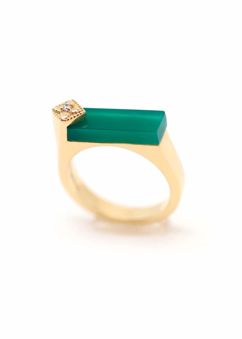 Bague Art Deco Louisette plaqué or Onyx vert