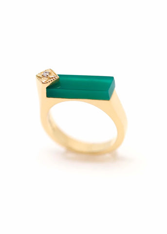 Bague Art Deco Louisette plaqué or Onyx vert