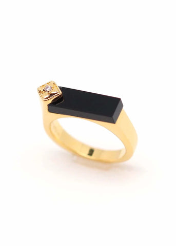 Bague Art Deco Louisette plaqué or Onyx noir