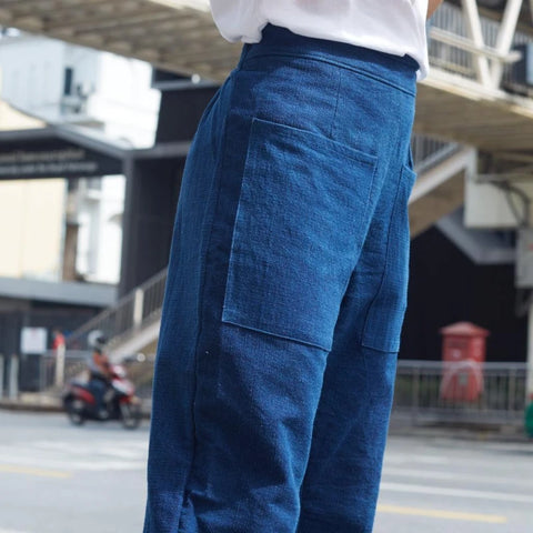 Rizières Bleues – Pantalon en coton indigo naturel (unisexe)