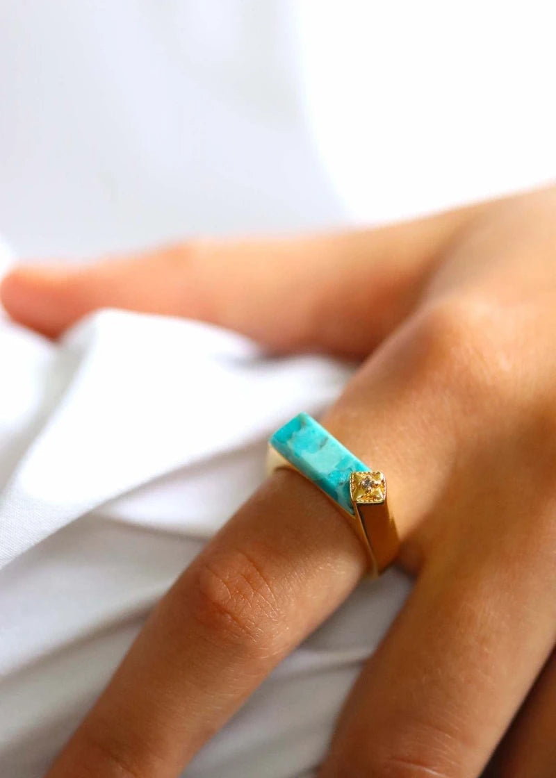 Bague Art Deco Louisette plaqué or Turquoise
