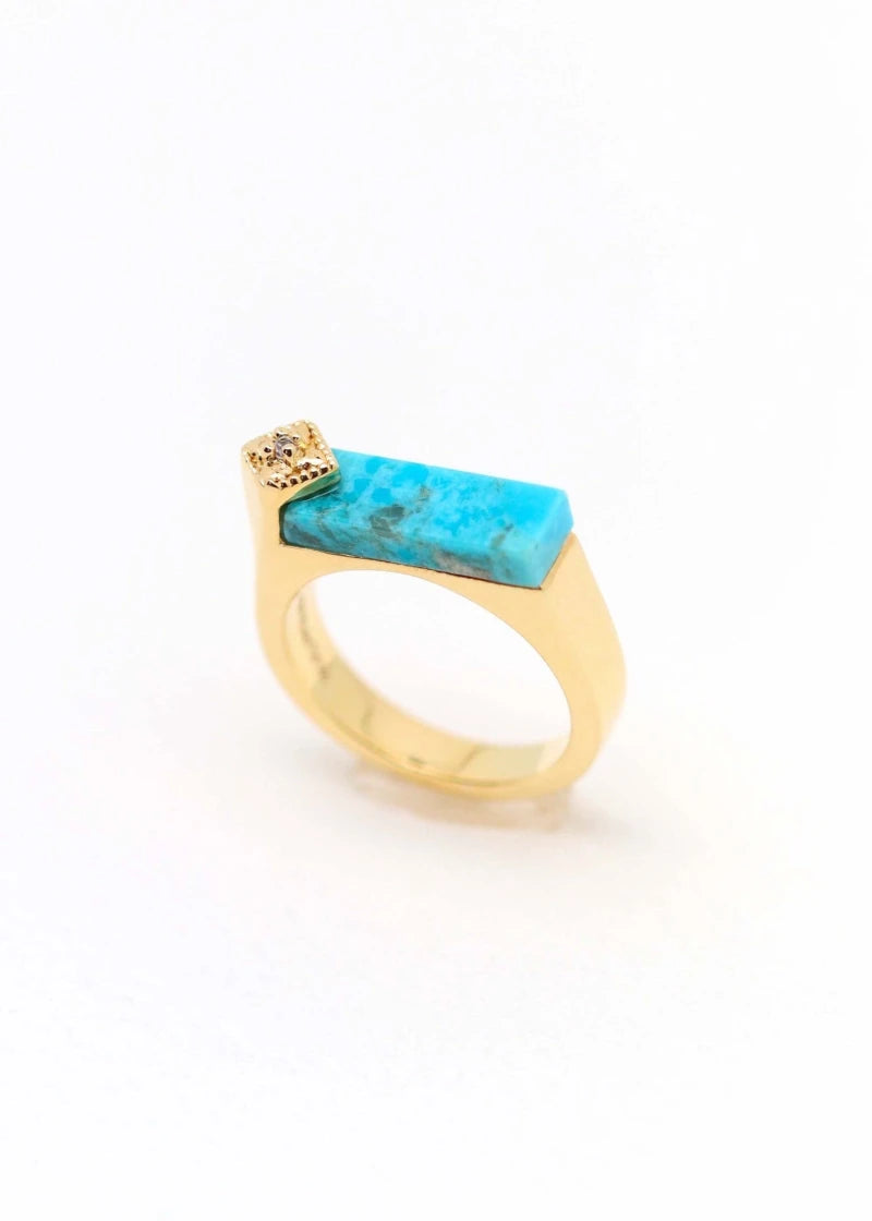 Bague Art Deco Louisette plaqué or Turquoise