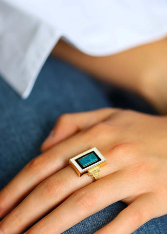 Bague Art Deco Victorine plaqué or Chrysocolle