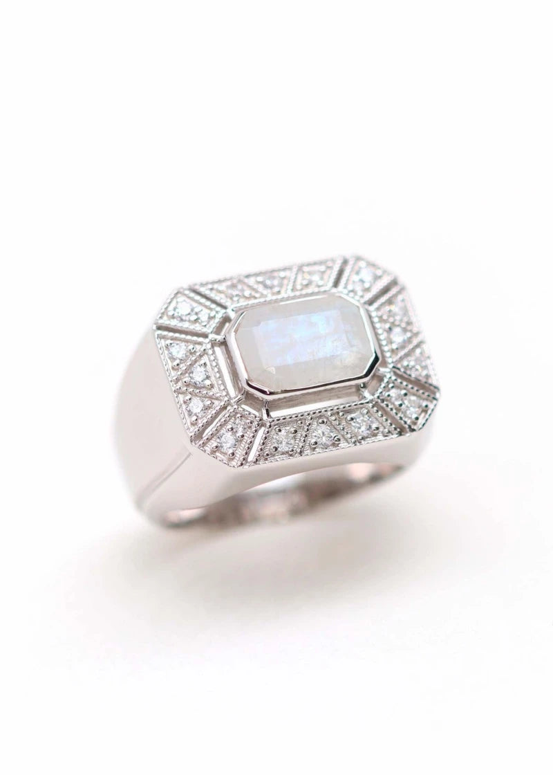Bague Art Deco Angéline Argent et Pierre de Lune