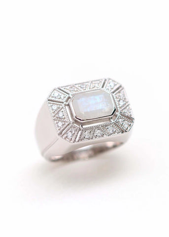 Bague Art Deco Angéline Argent et Pierre de Lune