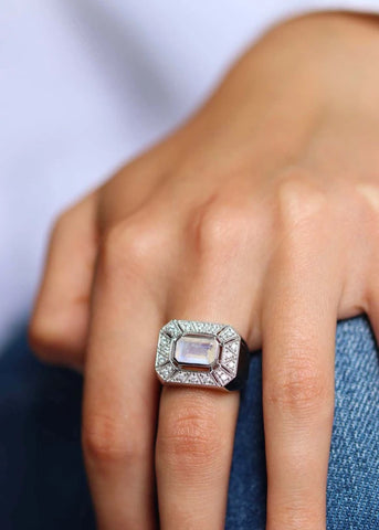 Bague Art Deco Angéline Argent et Pierre de Lune