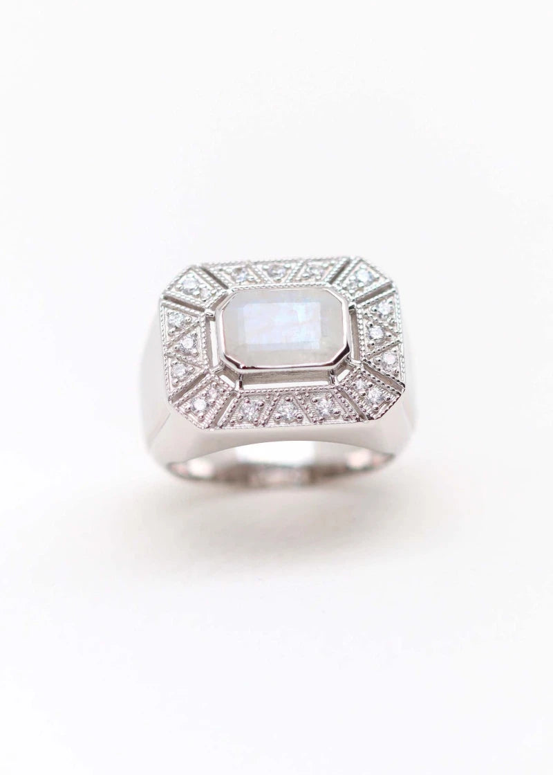 Bague Art Deco Angéline Argent et Pierre de Lune