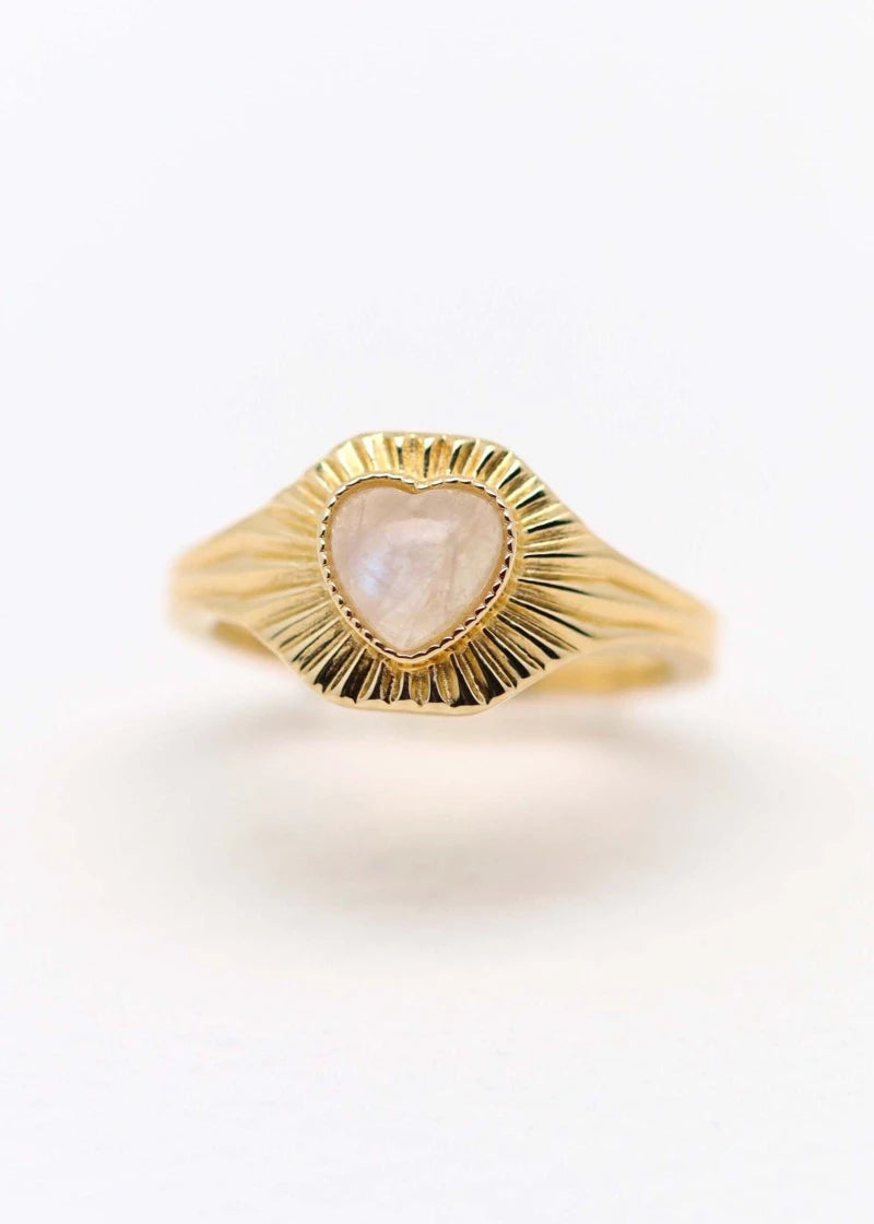 Bague coeur Lucette plaqué or Pierre de lune