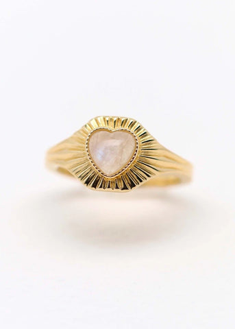 Bague coeur Lucette plaqué or Pierre de lune