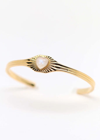 Bracelet jonc femme coeur Lucette plaqué or en Pierre de lune