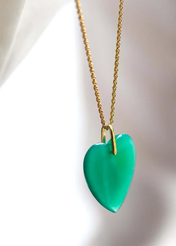 Collier sautoir coeur Charlotte plaqué or Onyx vert