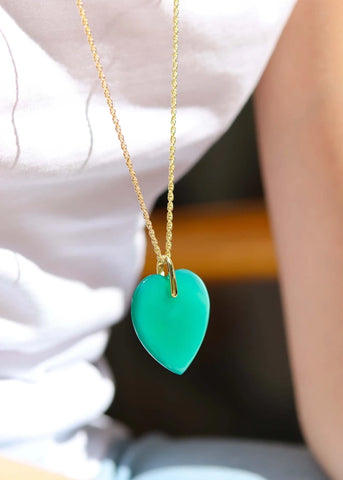 Collier sautoir coeur Charlotte plaqué or Onyx vert