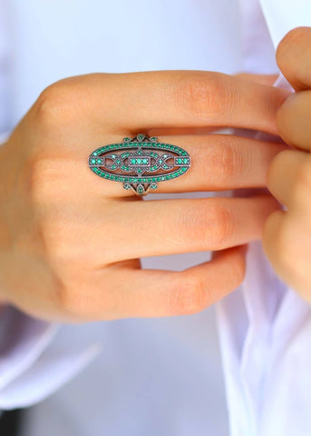 Bague marquise Hortense Argent verte