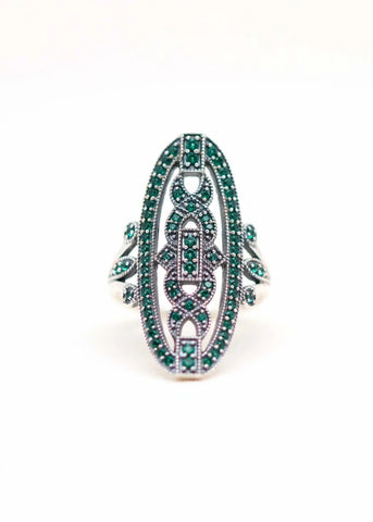 Bague marquise Hortense Argent verte