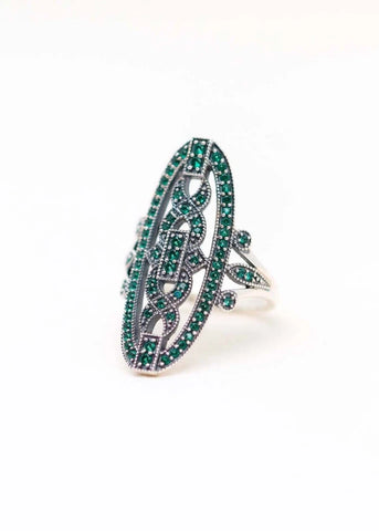 Bague marquise Hortense Argent verte