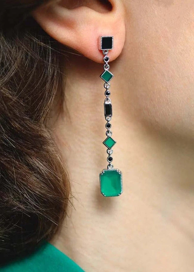 Boucles d'oreilles Art Deco Célestine Argent et onyx