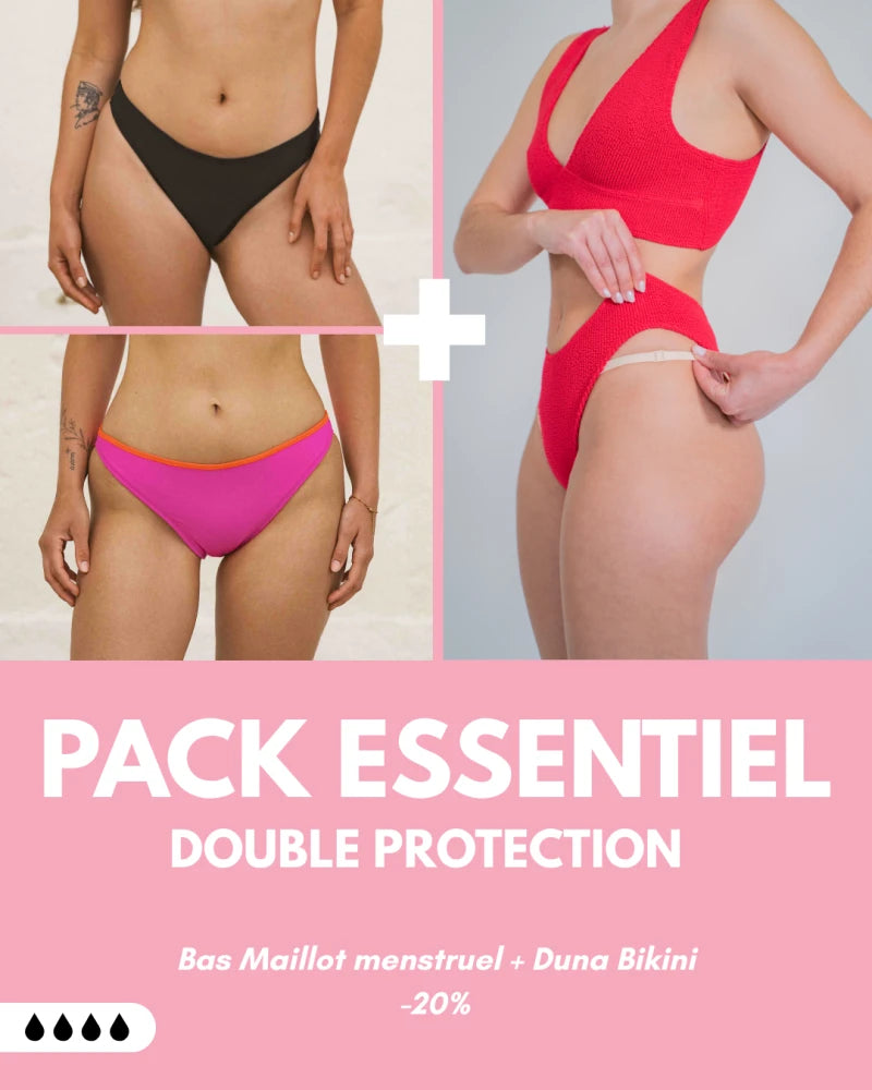 PACK ESSENTIEL DOUBLE PROTECTION (Bas menstruel + Duna bikini)