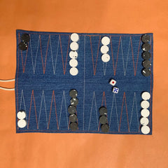 Backgammon de voyage éco-conçu fait en France - Bleu jean