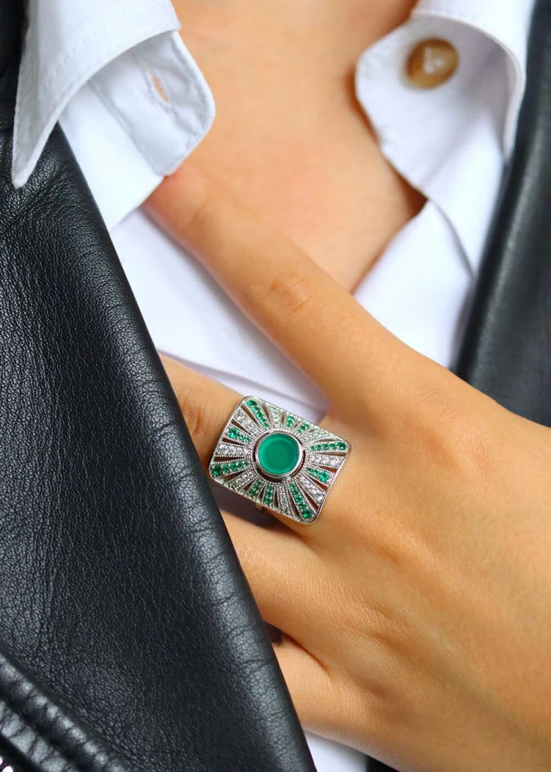 Bague argent femme Ombeline Onyx vert