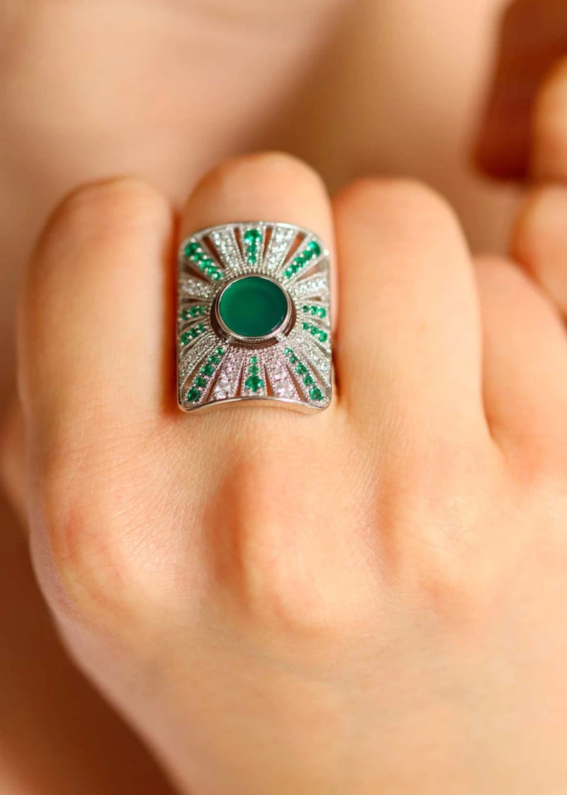 Bague argent femme Ombeline Onyx vert