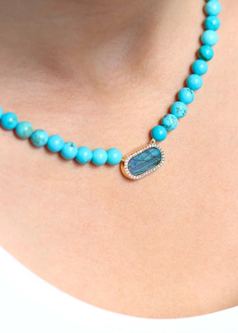 Collier femme Ernestine Turquoise et Labradorite