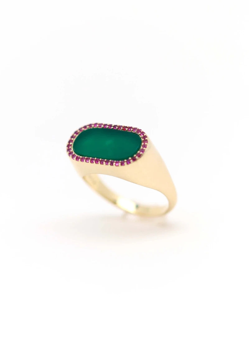 Chevalière femme Ernestine plaqué or Onyx vert