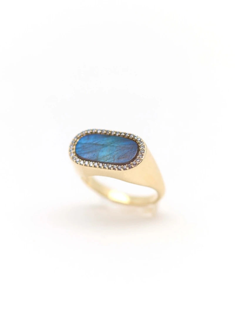 Chevalière femme Ernestine plaqué or Labradorite