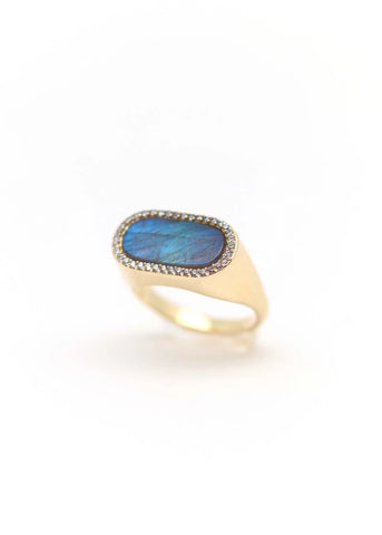 Chevalière femme Ernestine plaqué or Labradorite