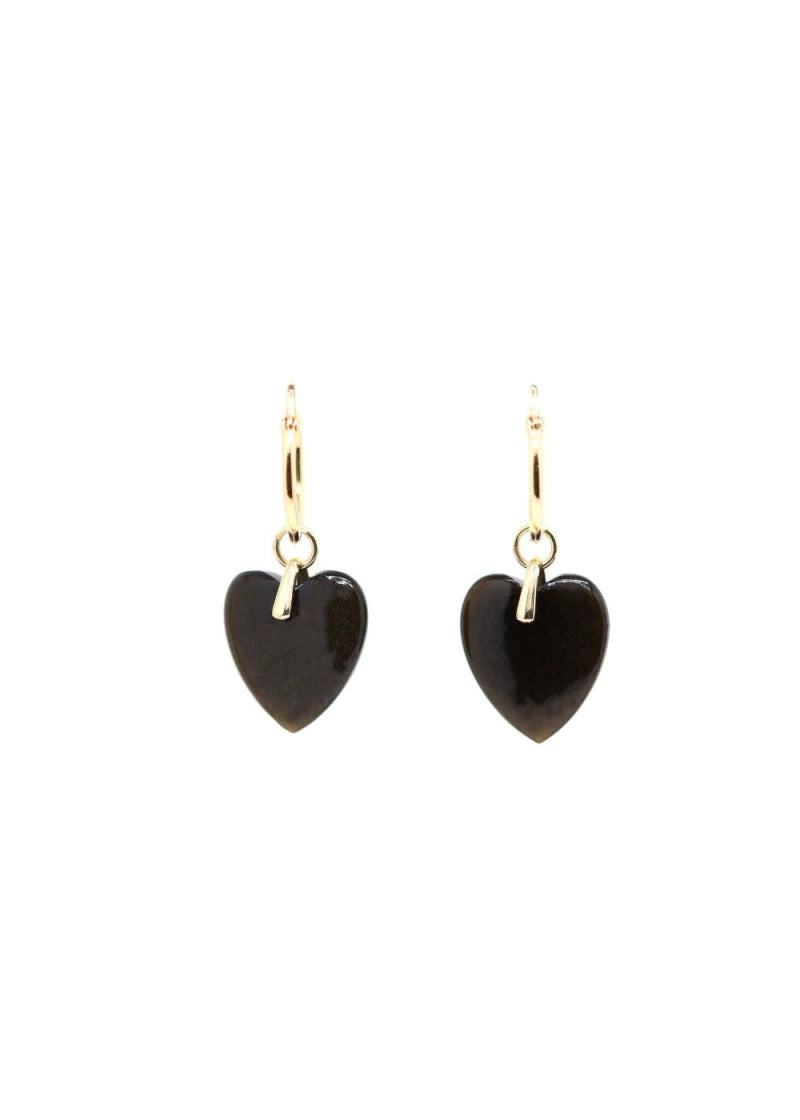 Boucles d'oreilles coeur Charlotte plaqué or Onyx noir