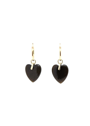 Boucles d'oreilles coeur Charlotte plaqué or Onyx noir
