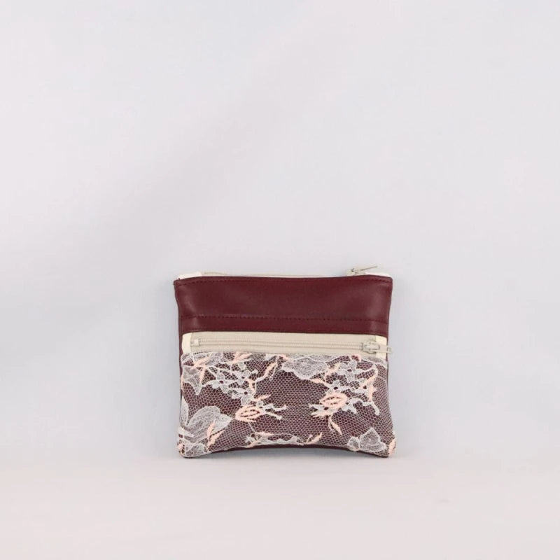 Porte-monnaie alter-cuir de raisin et dentelle