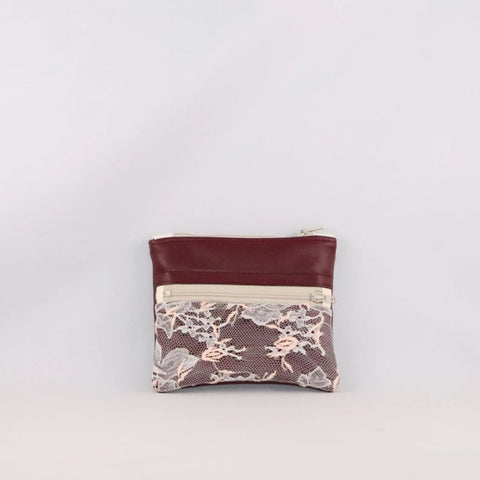 Porte-monnaie alter-cuir de raisin et dentelle